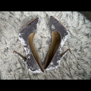 Public Desire velvet grey pointed toe pumps size 4 uk with a 4” heel